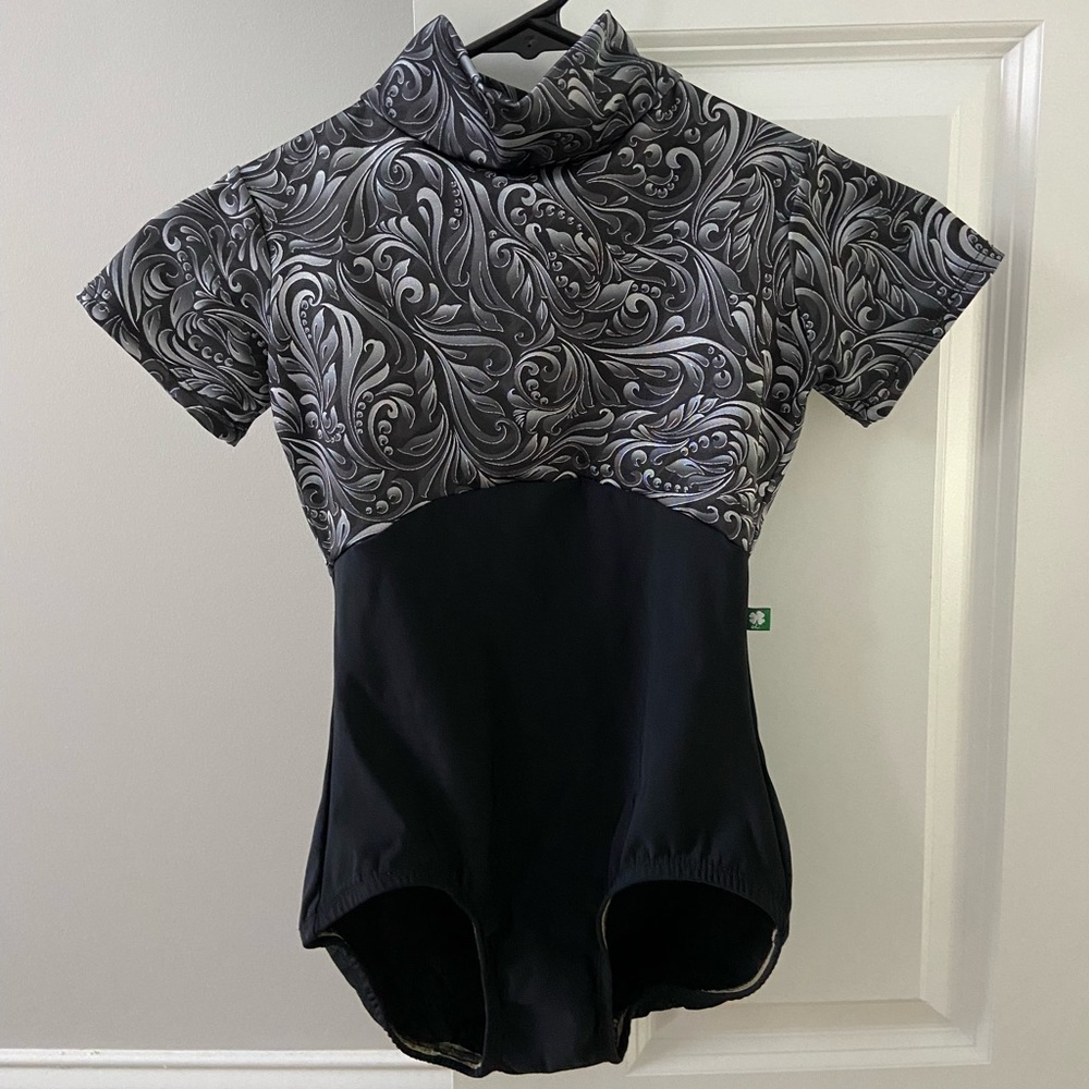 Luckyleo Black Swirl Cap Sleeve Leotard Size Small